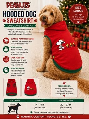 Peanuts Red Pet Hoodie with Green Trim